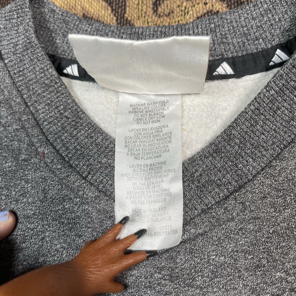 Vtg Adidas Women's Gray V Neck Pullover Sweatshirt Black Logo Size Large Boxy - Picture 4 of 9